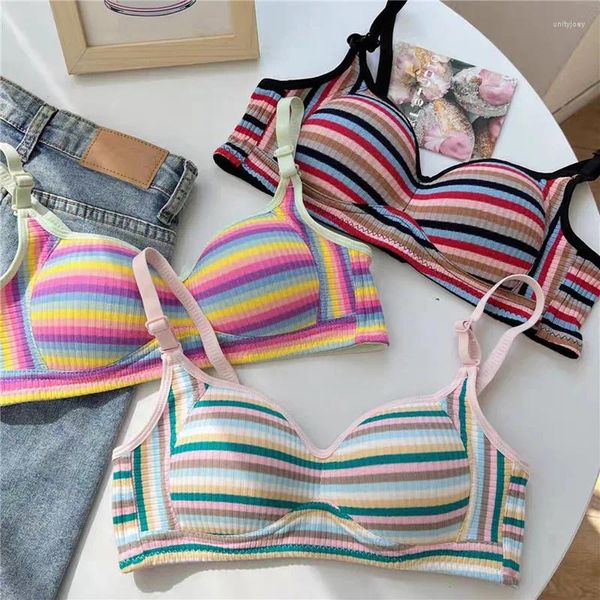 Reggiseni 2024 Lingerie da donna Reggiseno a strisce arcobaleno raccolto Crop Top intimo push up estivo quotidiano morbido elastico