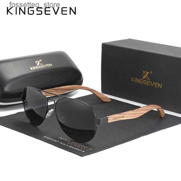 Óculos de sol kingseven 2023 novos óculos de sol de madeira feitos à mão polarizados óculos masculinos uv400 proteção espelho óculos templos de madeira oculos z5518 l240322