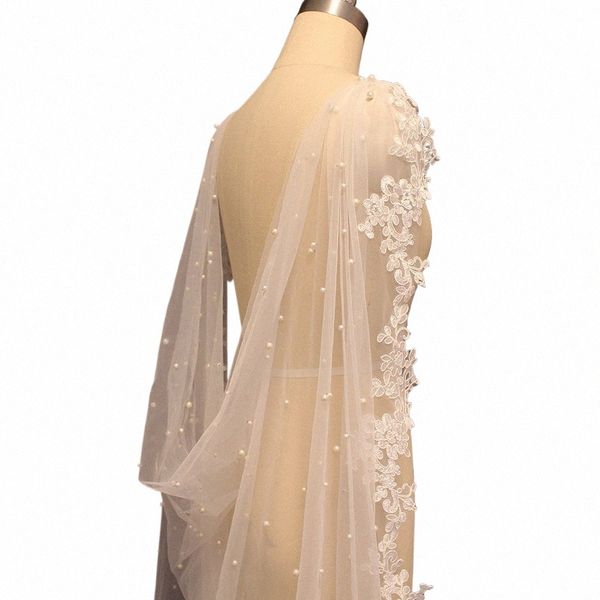 Bolero de casamento de pérolas de alta qualidade Lace Lg 2,5 metros capa de noiva com borda de renda branco marfim jaqueta de noiva acessórios de casamento f8mL #