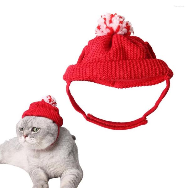 Vestuário para cães Quente Confortável Adorável Gato Tricô Natal Papai Noel Chapéu com Furos de Orelha (Vermelho)
