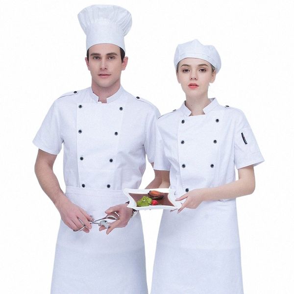 2024 Primavera / Estate manica corta bianca giacca da cuoco uomini e donne Cake Shop lavoro cappotto di alta qualità Hotel Chef uniforme all'ingrosso b4Pl #