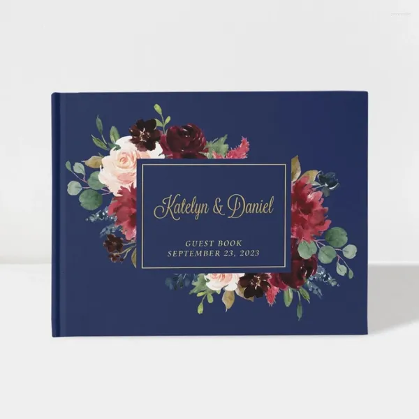 Livro de convidados de casamento de suprimentos para festas |Aquarela floral marinho e dourado 50 folhas de papel opções de cores disponíveis Design: A026