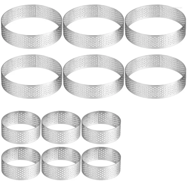 Moldes de cozimento 12pcs anéis redondos de torta 1.97 polegadas 3.15 polegadas de aço inoxidável perfurado bolo mousse molde de pastelaria de metal