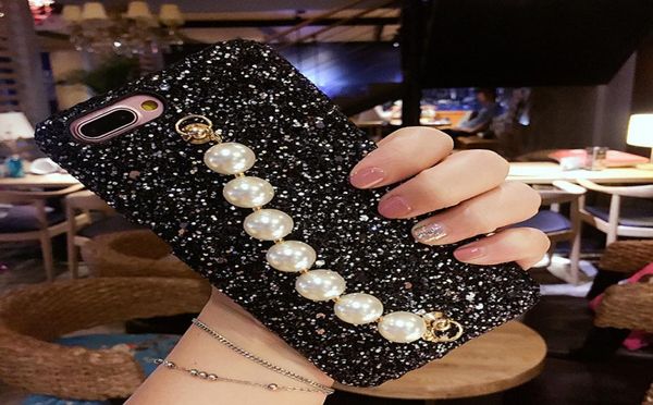 Ragazza Moda Perla Bracciale a catena a mano Bling Glitter Custodia rigida per telefono per Samsung Galaxy NOTE 10 9 8 S20 S10E S10 S9 S8 Plus4796086