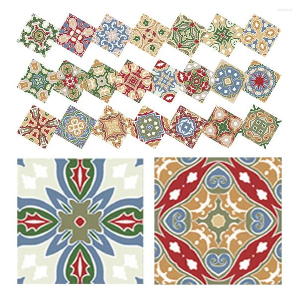 Wallpapers 24 pcs retro telha adesivo de parede telhas mexicanas casca vintage e decoração de banheiro decalques autoadesivos 10cm