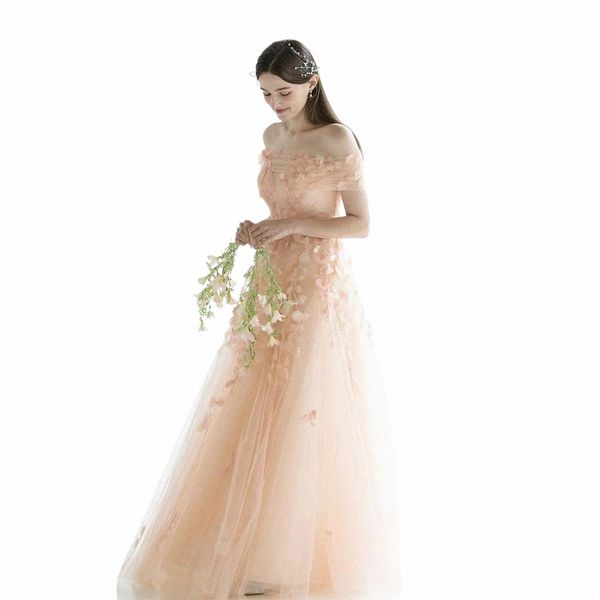 Fee Pfirsich Rosa Tüll Korea Dame LG Prom Kleider für Hochzeit Fotoshooting 3D Frs Abendkleider Hochzeit FotoshootingCL-515 W1yZ #