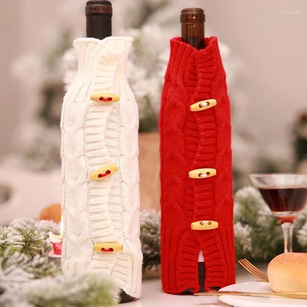 Weihnachtsdekorationen, Weinflaschen-Abdeckungs-Set, Champagner, gestrickt, Bar, kreative Dekoration für Zuhause