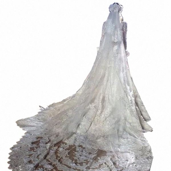 Luxo New Two Layers Custom Wedding Lace Appliqued Veils LG Catedral Comprimento Bridal Accories Free Comb Veil h9lz #