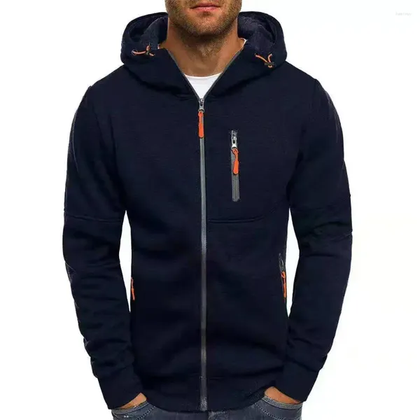 Erkek Hoodies Sweater hırka kapüşonlu ceket fermuar cep jakard spor fitness açık boş zamanlar düz renkli spor giyim