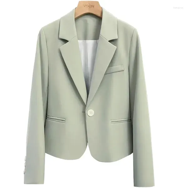 Ternos femininos sólido curto blazer para mulher primavera verde único botão escritório senhoras terno jaqueta feminina outerwears