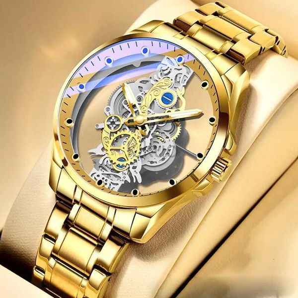 Orologi da polso Orologio automatico a doppia faccia scavato da uomo Orologio non meccanico da lavoro impermeabile con luce notturna in acciaio inossidabile 24329