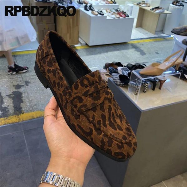 Sapatos casuais mocassins marrom camurça leopardo impressão vintage mulheres oxfords chinês deslizamento em apartamentos dedo do pé redondo estilo britânico cobra confortável