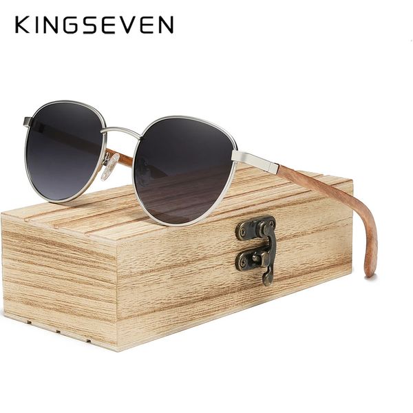 Kingseven óculos de sol para homens uv400 polarizado feminino moldura de madeira natural moda óculos de sol proteção 240329