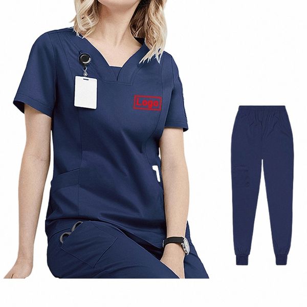 Stampa personalizzata Logo Scrub medico per le donne Infermiera Uniformi per chirurgia dentale Ultra Soft Stretch Beauty Sal Abbigliamento da lavoro Jogging Set L0k0 #