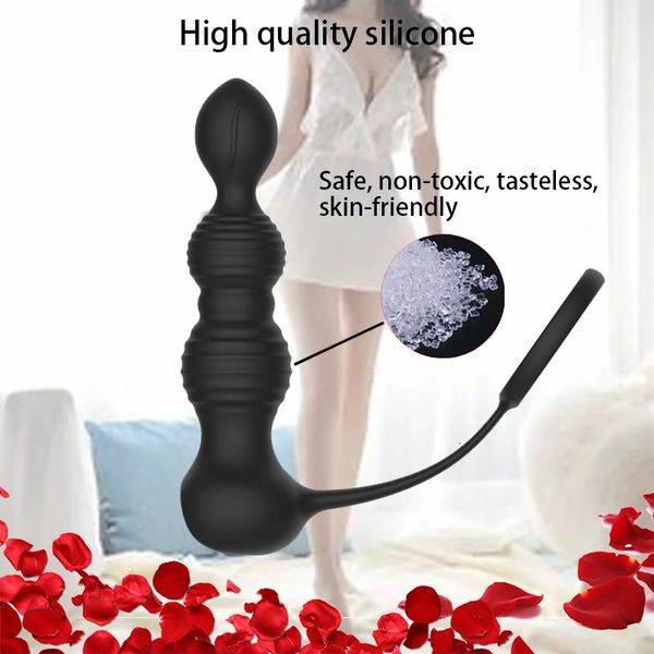 Vibratore anale con telecomando senza fili, doppio anello, stimolatore dello sperma, butt plug, giocattoli del sesso per gli uomini, ritardo dell'eiaculazione 240326