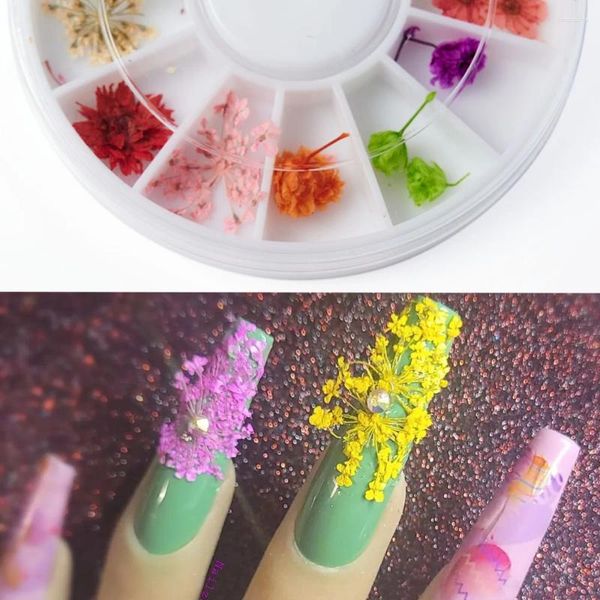 Украшения для дизайна ногтей, подвески из настоящих сухоцветов, смешанные 12 стилей, 3D сухие натуральные цветочные украшения, украшения DIY, УФ-гель-лак, принадлежности для маникюра