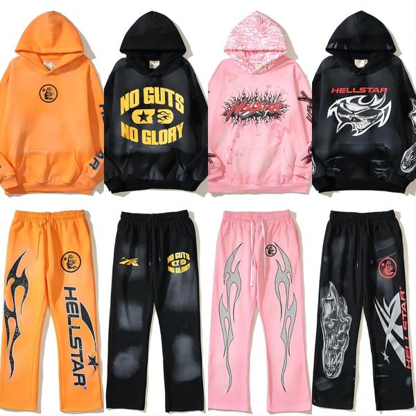 Erkek Kadınlar Hellstar Hoodie Trailsuit Sweatshirt Kalın ve Katı Yüksek Kaliteli Pantolon Uzun Kollu Kazak Hoody Harajuku Spor Giyim Seti Gevşek Hip Hop Hoodie Suit AZ