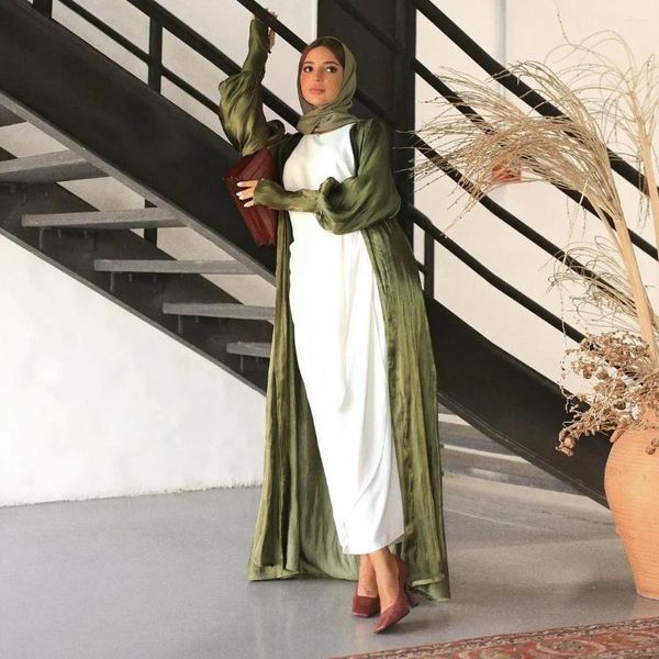 Roupas étnicas Muçulmanas Abaya Mulheres Vestido Kaftan Abayas Vestidos Dubai Árabe Silk Cetim Kimono Cardigan Robe 2024 Eid Mubarak Islam