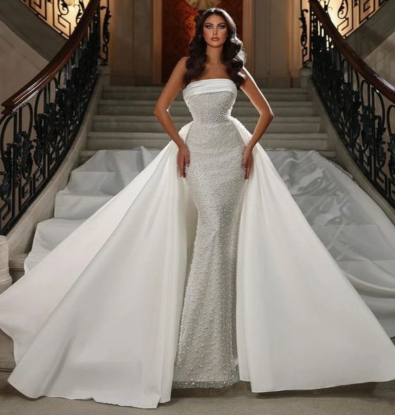 2024 блестящее женское свадебное платье русалки без бретелек с жемчугом без рукавов свадебные платья на заказ Vestidos De Noiva De Mariage