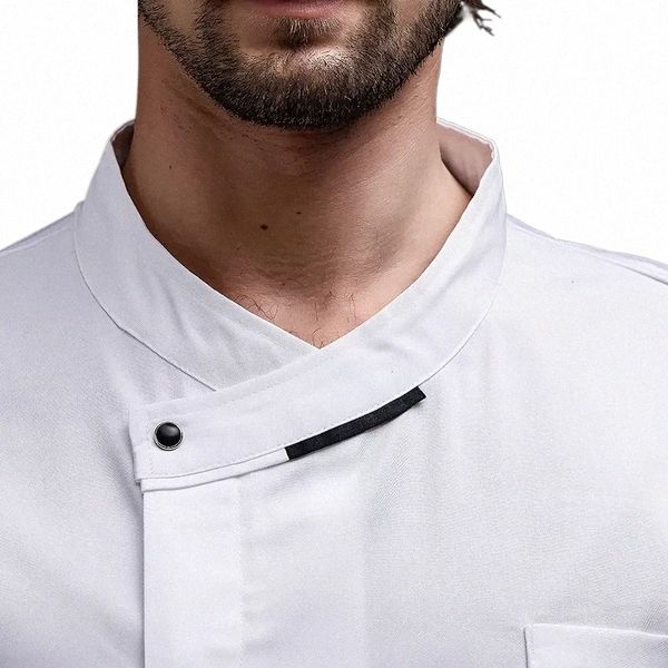 Casaco de cozinha suporte restaurante hotel curto chef impressão jaqueta uniforme dos homens camisa logotipo manga serviço cozinhar roupas trabalho colar comida f800 #