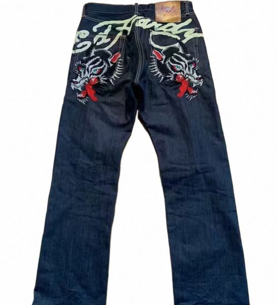 2024 Y2K High Street Tiger Jeans Europeu e Americano Rua Hip-Hop Masculino Slim Dark Straight LG Calças Jeans para Mulheres T5VX #