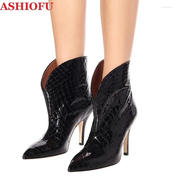 Stiefel Ashiofu handgefertigte Damen High Heel Party Prom Knöchel Plus Size Evening Club Fashion Short Schuhe