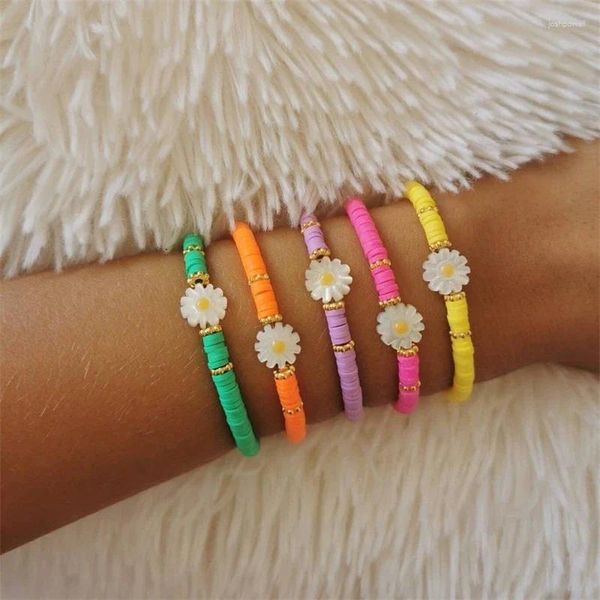 Strand ccgood flor margarida pulseiras para mulheres multicolor heishi pulseira boho verão jóias pilha polímero argila contas elásticas pulseras