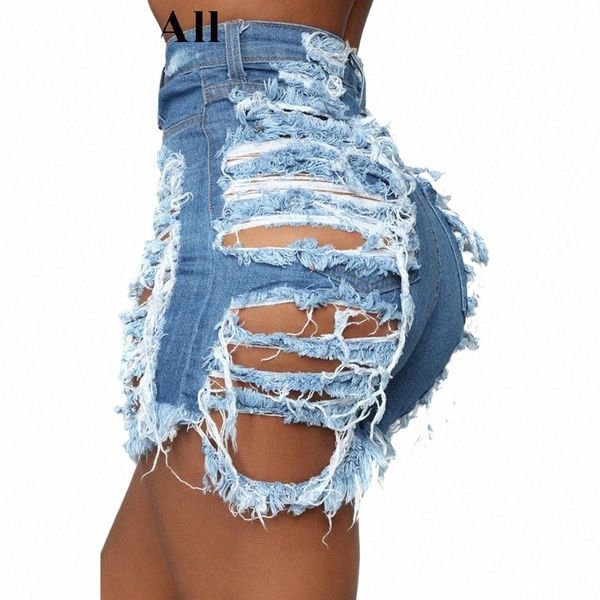 Artı Boyut Seksi Yırtık Denim sıcak kot pantolon sıska denim şort 5xl yüksek belli erkek arkadaş sokak yırtma jegging bol delik jean a1ks#