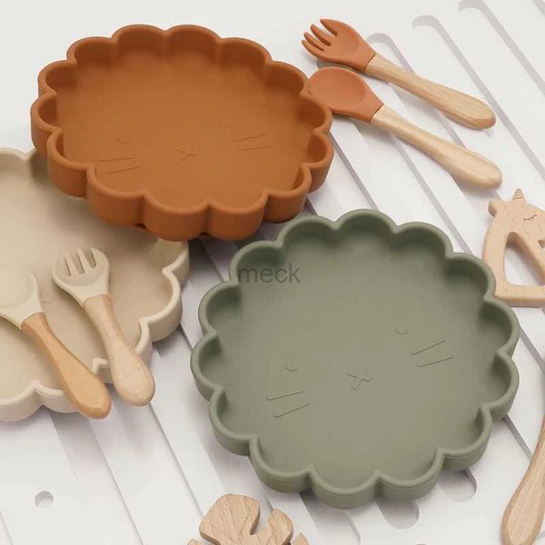 Tazze Piatti Utensili Vendita calda BPA Free Stoviglie per bambini Pizzo ovale Piatti per alimenti carini Piatti per ciotole impermeabili Colore solido Cucchiaio forchetta Set Roba per bambini 240329