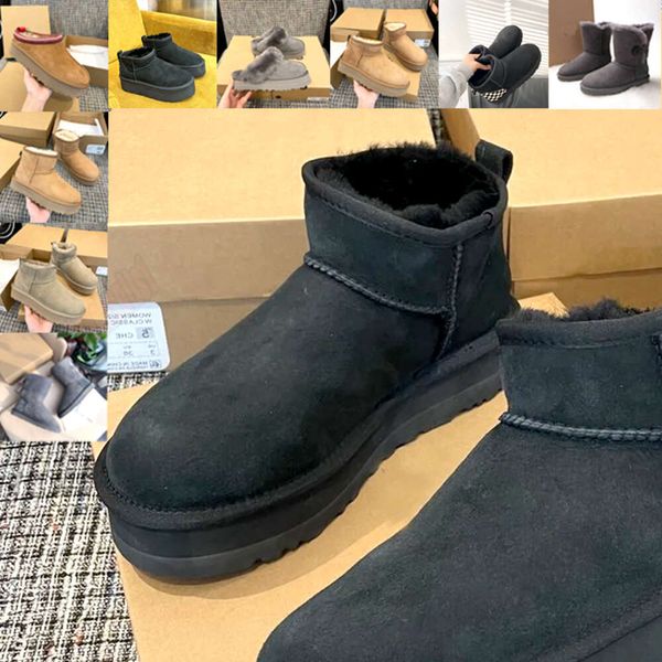 2024 Winterschuhe Klassische lässige flache Stiefel mit Abzug Plüschboden Mini Kurzschlauch Bequeme verdickte Schneestiefel Mittelschlauchstiefel Leder Brotschuhe Übergröße