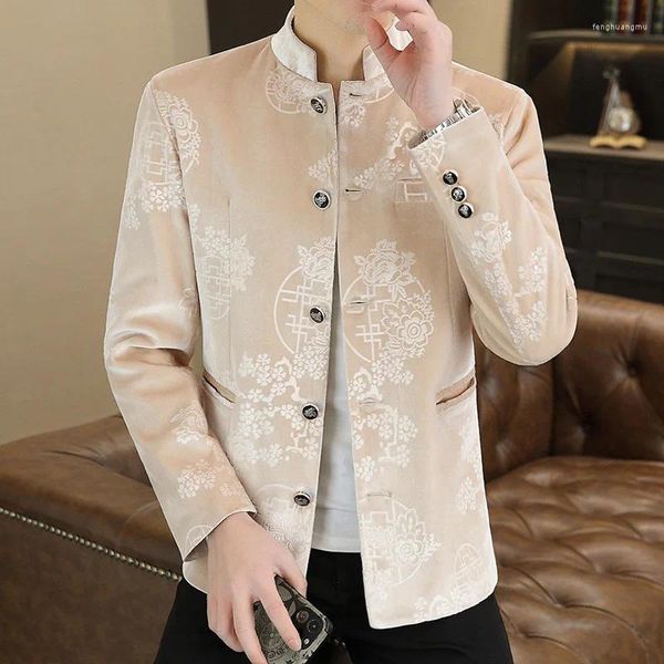 Herrenanzüge HOO 2024 Chinesischer Jacquard-Satin-Blazer Jugend Stehkragen Lässig