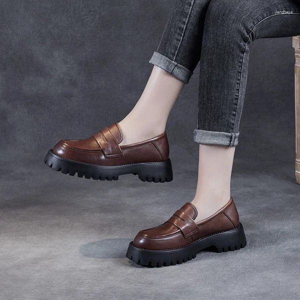 Scarpe casual 2024 primavera singole per donna ragazza giapponese appartamenti da lavoro mocassini con piattaforma in vera pelle di mucca di alta qualità