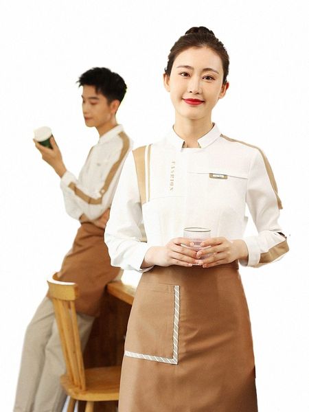 2023 Ristorante Lg-maniche camicia da lavoro + aprile torta / latte negozio di tè personale di lavoro indossare Cafe personalizzato ricamare logo uniformi come regalo x8rT #