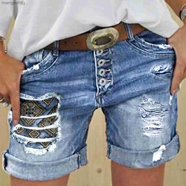 Shorts femininos moda jeans feminino 2024 novos jeans curtos laminados streetwear rasgado buracos senhoras baggy hotpants 240329