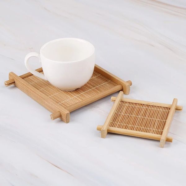 2024 1pc 7x7cm/12x12cm ısı yalıtım tabağı bambu çay bardağı paspas tepsileri coaster mutfak aksesuarları placemat fincan kabı kabı peds için ısı yalıtım placemat