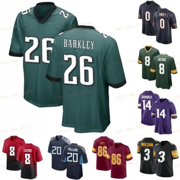 Novo 8 Kirk Cousins Futebol Jerseys 14 Sam Darnold Josh Jacobs 20 Tony Pollard 0 Dandre Swift 26 Saquon Barkley costure