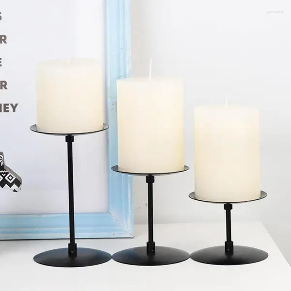 Titulares de vela Black Iron Holder Decorative Pillar Pedestal Stand para velas 3pcs Candlestick