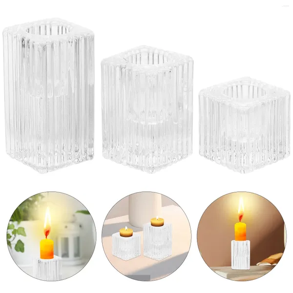 Titulares de vela 3 pcs suporte de vidro para castiçal decoração de mesa de jantar de Natal quadrado