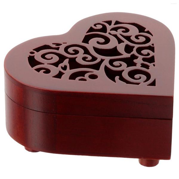 Figurine decorative Custodia a forma di cuore Scatola portaoggetti in legno Musica multiuso per regalo