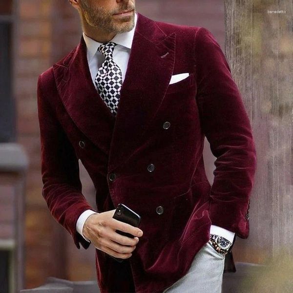 Abiti da uomo Giacca da sposa in velluto per uomo Giacca doppiopetto da smoking Giacca da smoking bordeaux Cappotto elegante 2024 Disponibile