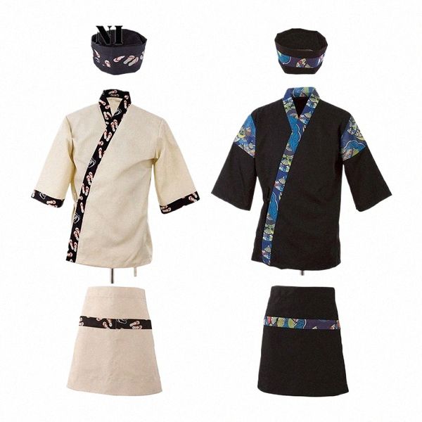 Japan Chef Kostüm Sushi Restaurant Chef Hut Apr Jacke 3-teilig Koch Uniform Hotel Bäckerei Café Kellner Küche Overalls Anzug H2wG #