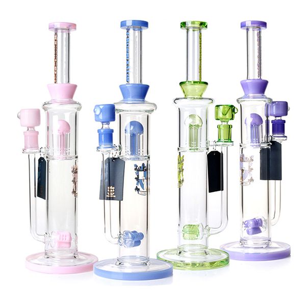 Phoenix Narghilè in vetro spesso Bong d'acqua Pipa da fumo Recycler Heady Dab Rigs Tubi dell'acqua da 15 pollici con 6 bracci perc orizzontali 3 bracci perc