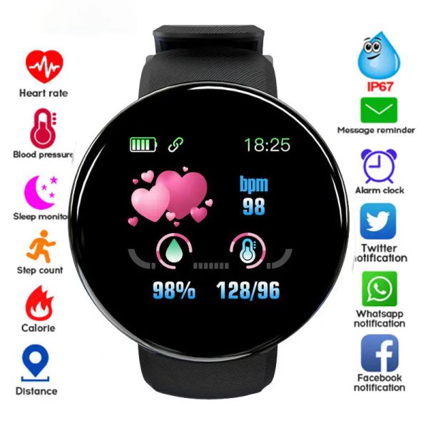 Uomini Smart Watch Women Bracciale Smart Bracciale LED D18 Smartwatch Waterwatch Smart touch screen bracciale Smartband Inteligente per Android