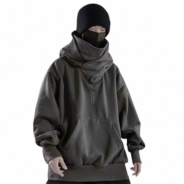 New Mens Hip Hop Hoodies High Neck Masculino Sólido Outono e Inverno Ninjas Hoodies Lg Manga Com Capuz Moletom Solto Roupas Masculinas X5OJ #