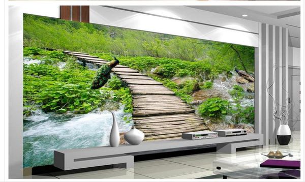 Floresta fluxo trilha paisagem 3d tv fundo mural da parede 3d papel de parede belas paisagens wallpapers6756496