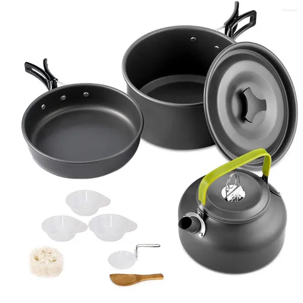 Conjuntos de panelas conjunto de acampamento alumínio antiaderente portátil ao ar livre utensílios chaleira panela cookset cozinhar pan tigela para caminhadas churrasco piquenique