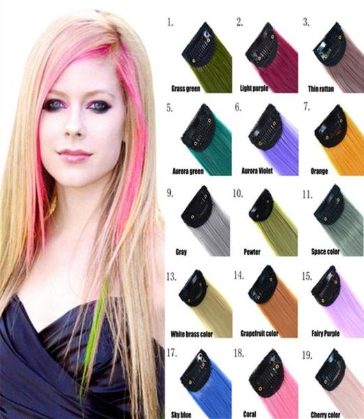 Clip colorata nelle estensioni dei capelli 24039039 Lisci colorati per donne e bambini MultiColors Party Coda spessa Highlights Strea7307413