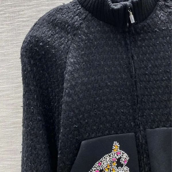 Frauen 2022 Übergroße Marke Tweed Jacke Mit Buchstaben Perlen Muster Vintage Bomber Jacken Mantel Mädchen Runway Designer Langarm Tops kurze Outwear