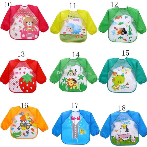 Baby Cartoon Overalls Wasserdichte Langarm Lätzchen Kinder Kinder Fütterung Kittel Schürze Essen Kleidung Baby Spucktücher 18 Stile C3435 LL