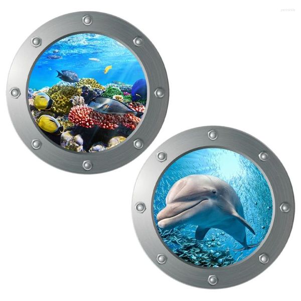 Papéis de parede 2 PCs Adesivo de parede Decoração Decoração Sala de Dolphin Os adesivos do oceano marinho artesanato com tema PVC PVC Child Wallpaper